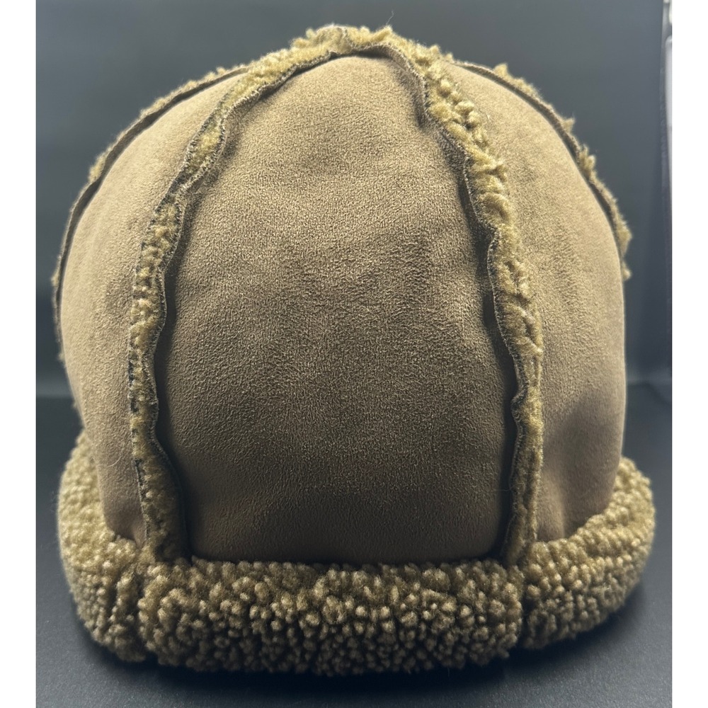 Vintage 90's LL Bean Faux Shearling Pillbox Hat Brown Fleece Lined Winter Cap